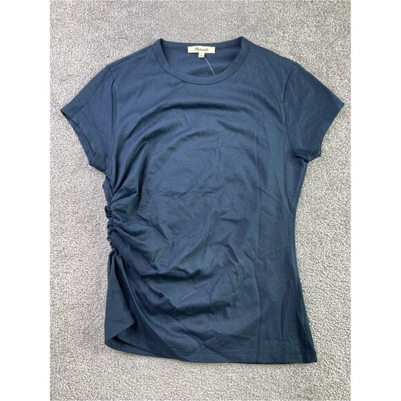 Madewell Tops - Madewell Asymmetric Ruched Tee in Allday Jersey Small Navy Blue Short Sleeve